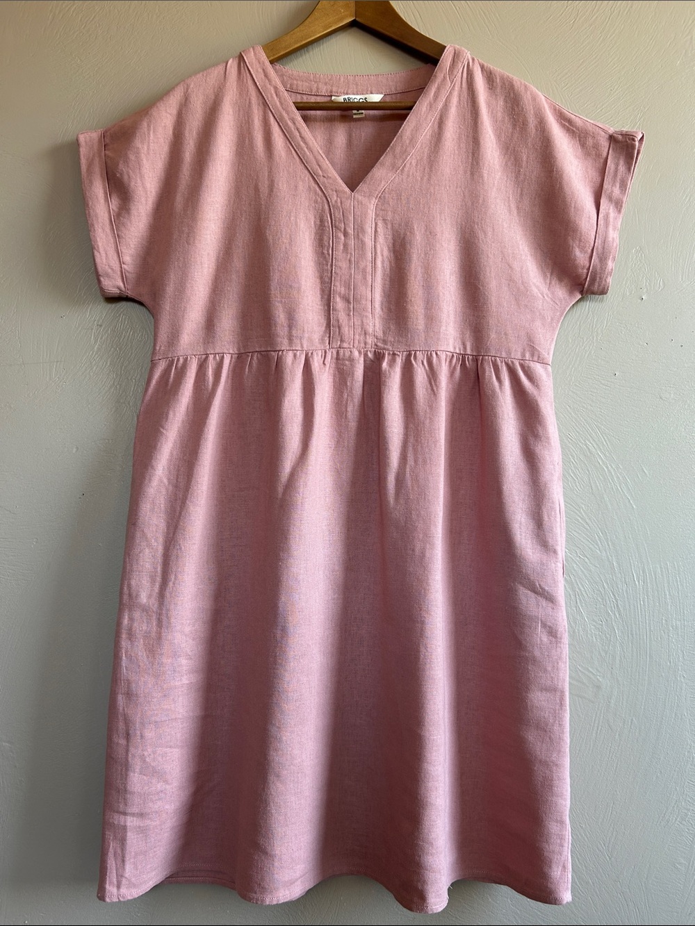 Briggs New York Women's V-Neck Linen Blend Babydoll Dress Dusty Rose. Sz Medium.